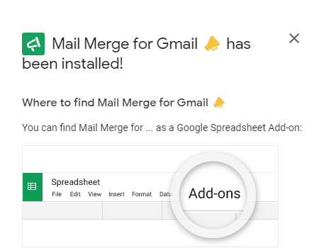Mail Merge success message when installation is completed